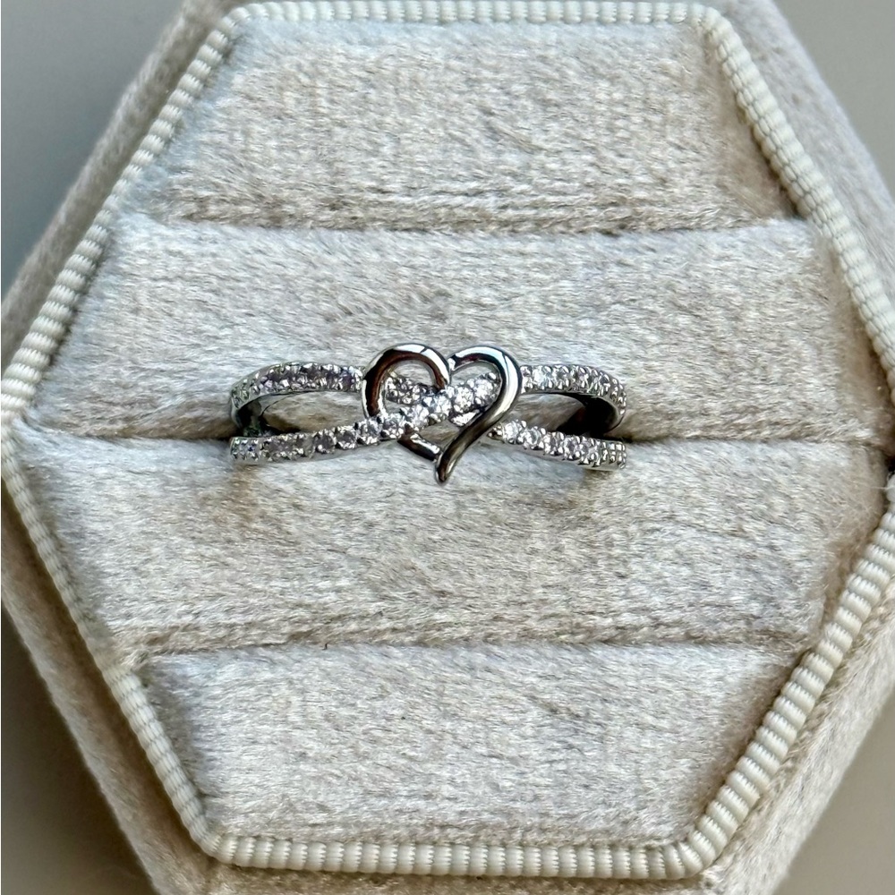Dainty 1.5CTTW Pave Diamonds Half Eternity Heart Ring